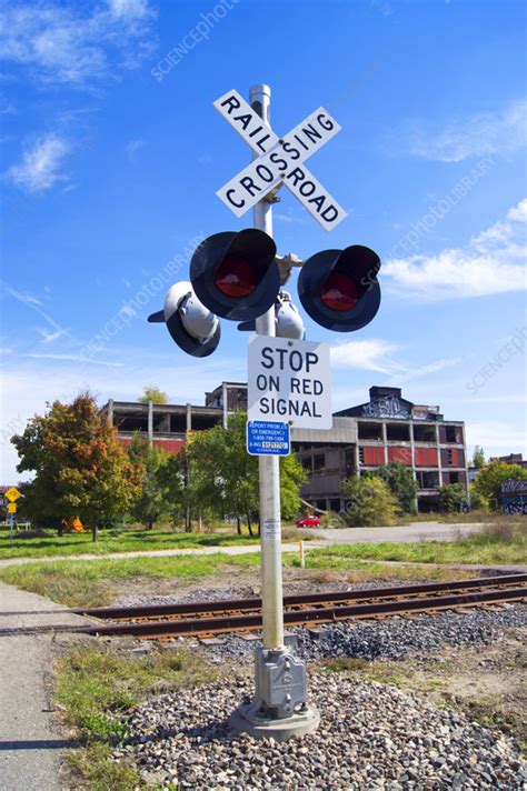 Railroad Crossing Sign In Detroit Stock Image C0552770 Science