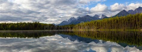 Beautiful Panoramic View Of Herbert Lake In Banff Stock Image Image