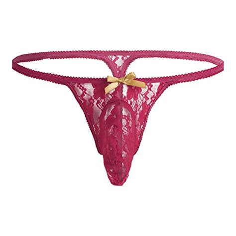 buy men s mini bow lace see through thong floral sissy pouch lingerie underwear online at