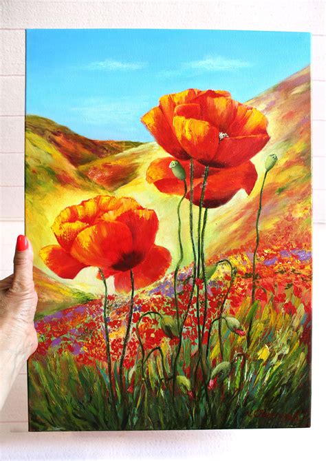 California Poppy Painting Landscape Original Art Oil Canvas Etsy