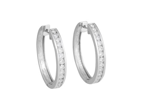 Buy the latest diamond pendant set online in india. 14k White Gold Diamond Channel Set Hoop Earrings | Buy at TrueFacet