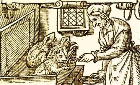 Medieval Woodcut Of A Witch Feeding Demonic Imps Woodcut Medieval