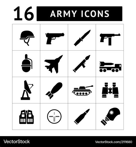 Set Icons Of Army And Military Royalty Free Vector Image