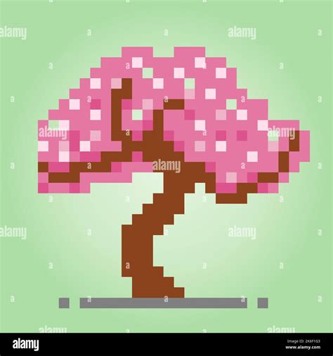 Cherry Blossoms 8 Bit Pixels Tree For Game Assets In Vector