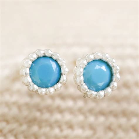 Sterling Silver Birthstone Stud Earrings December Turquoise