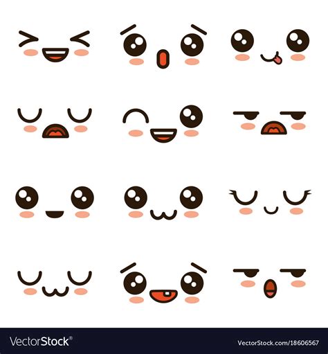 Cute Faces Kawaii Emoji Cartoon Royalty Free Vector Image