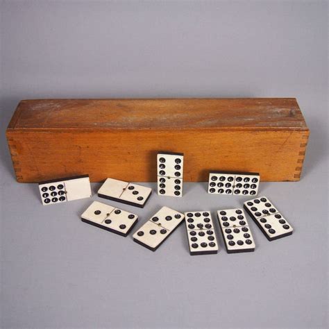 Vintage Unusual Double Nines Domino Set In Wooden Box W8609 In Antique