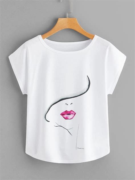 9 add lace or another fabric. Lip Print Tee | 1000 in 2020 | Shirt print design, T shirt ...