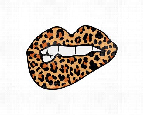 Leopard Print Lips Svg Biting Lips Clipart Cheetah Pattern Etsy Uk