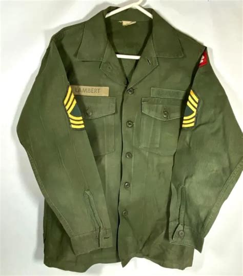 Vietnam Era Us Army Og 107 Sateen Fatigue Shirt 4 Leaf Clover Seargent