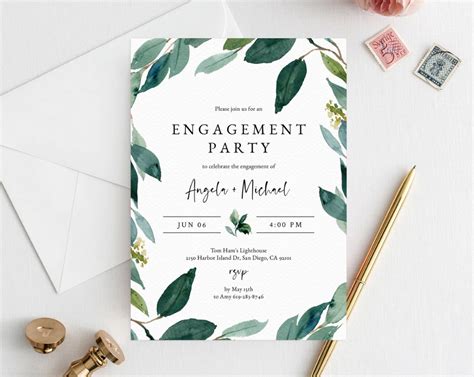 Greenery Engagement Party Invitation Template Printable Engagement