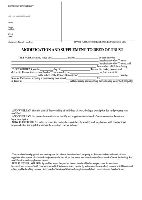 Fillable Modification And Supplement To Deed Of Trust Form State Of