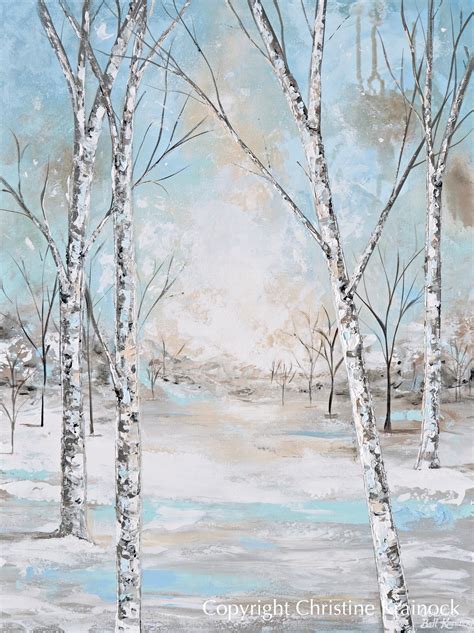 Canvas Print Art Abstract Painting Birch Trees Landscape Blue White