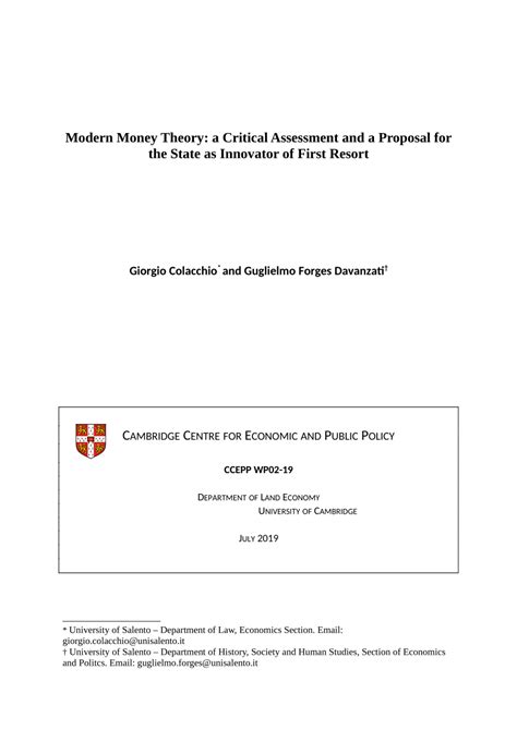 In chapter 2 and 3, i have used the original pagination of innes, and excluded the new pagination of wray. (PDF) Modern Money Theory: a Critical Assessment and a Proposal for the State as Innovator of ...