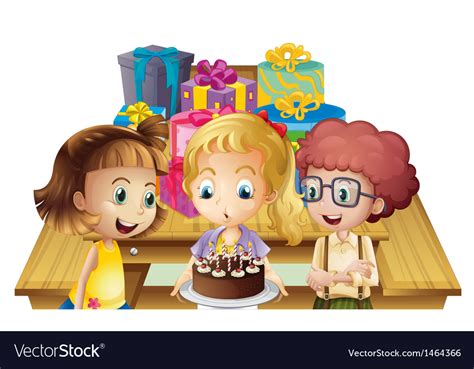 A Girl Celebrating Her Birthday With Her Friends Vector Image