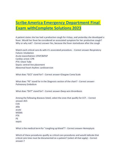 Scribe America Emergency Department Final Exam With Complete Solutions 2023 Browsegrades