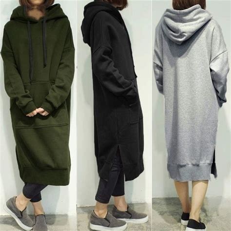Women Plus Size Spring Autumn Casual Long Pullover Fleece Hooded