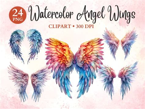 Watercolor Angel Wings Clipart Angel Wings Png Mystical Etsy In