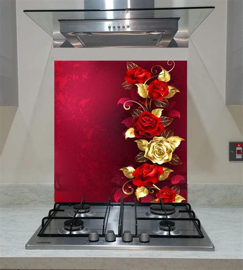 Splashback With A Composition Of Red And Gold Jewelry Roses Any Size