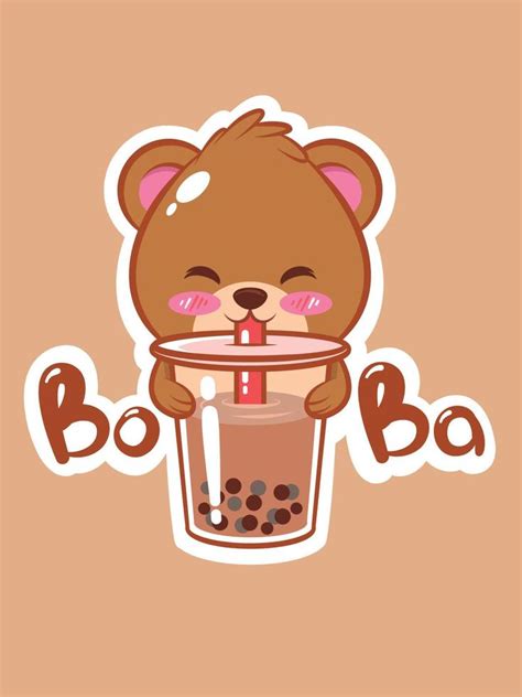 A Cute Bear Drinking Boba Tea Cartoon Character And Mascot