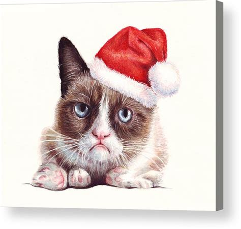 Grumpy Cat As Santa Acrylic Print By Olga Shvartsur