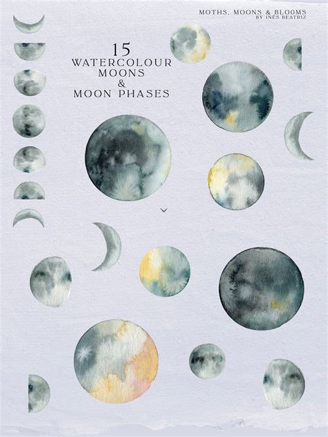 Watercolor Moons Clipart Set Boho Celestial Clipart Moon Phases