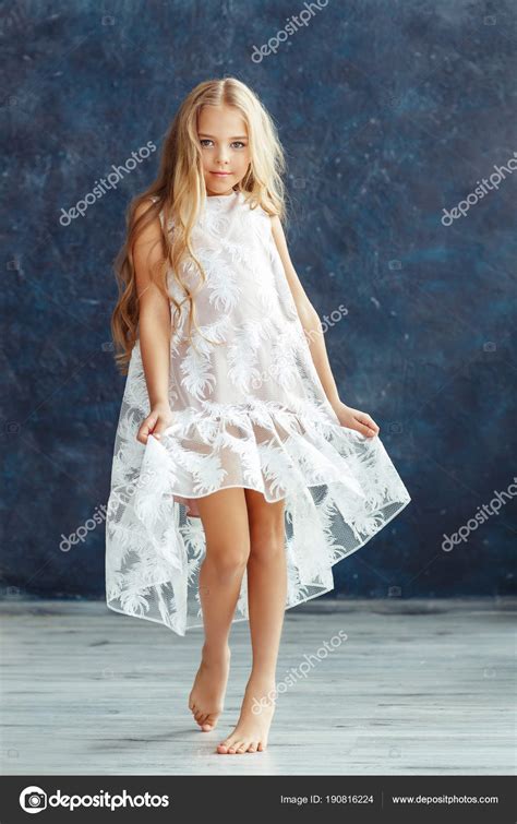 Beautiful Girl Long Hair Posing White Dress Stock Photo By ©chirtsova