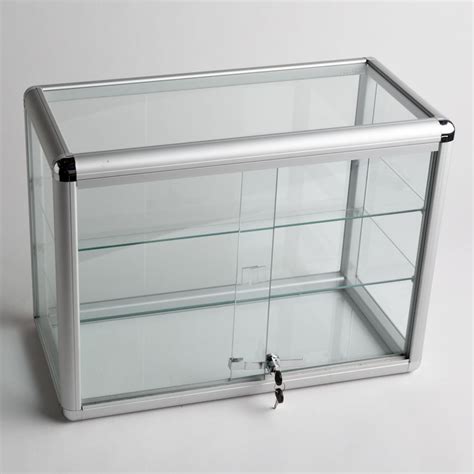 Glass Counter Top Aluminum Frame Locking Jewelry Display Case W 2 Shelves Adc 2 Ebay