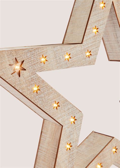 Large Wooden Led Star 6cm X 50cm X 48cm Matalan