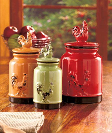 Set Of 3 Rooster Canisters Rooster Kitchen Decor Country Rooster