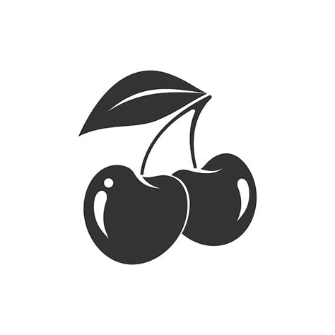 Premium Vector Two Cherries On A Branch With A Leaf Black Silhouette