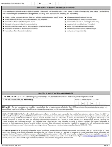 Va Form 21 0781a Statement In Support Of Claim For Service Connection