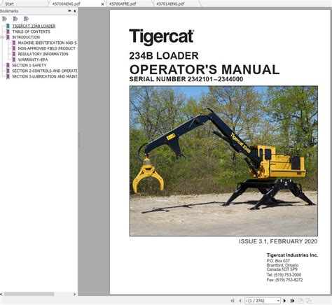 Tigercat 234B Loader 2342101 2344000 Operator S Service Manual
