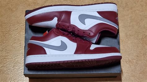 Jordan 1 Low Bordeaux Cherrywood Redcement Grey Colorway And On