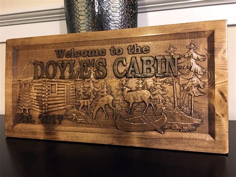 Wood Carved Personalized Cabin Sign Lake Cabin Sign Mountain Cabin