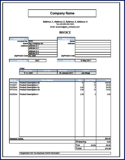 Free Excel Invoices Templates Download Template 2 Resume Examples