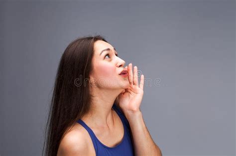 Close Up Screaming Brunette Woman Stock Photo Image Of Hoot Lady