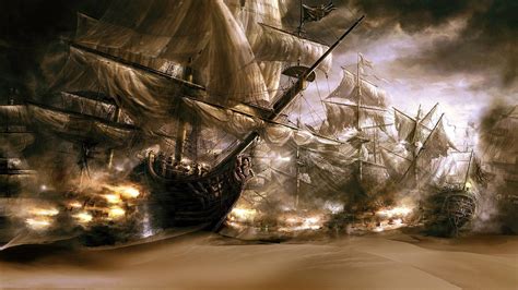 Download Ghost Ship Sepia Painting Wallpaper