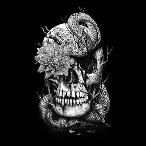 Fantastic Black And Gray Skull Entwined With A Snake Painting Prints