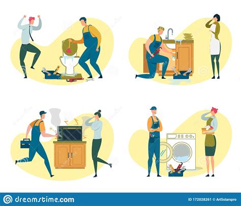 Plumber And Electrician Quality Repair Service Set Stock Vector