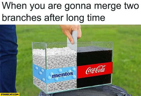 When You Are Gonna Merge Two Branches After Long Time Mentos Coca Cola