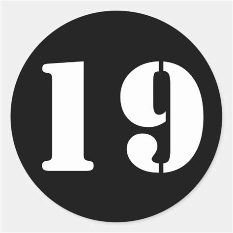 Number 19 Nineteen Black Stencil Numbers By Janz Classic Round Sticker