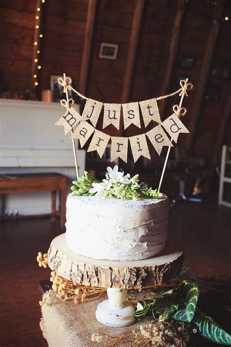Just Married Cake Topper Rustic Country Wedding Cake Topper Etsy