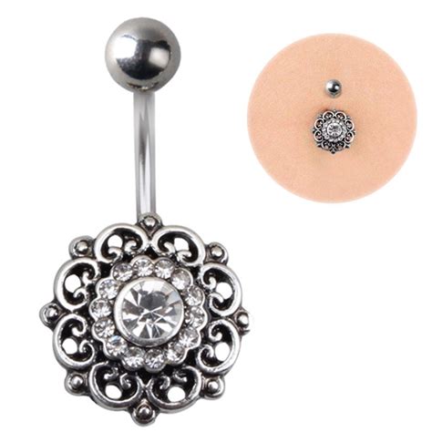 1pc Fashion Crystalstainless Steel Silver Navel Belly Button Rings Bar