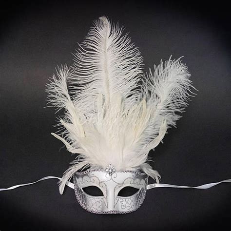 Feather Venetian Masquerade Mask Silverwhite