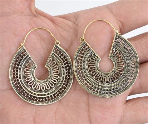 Brass Earrings Hoop Boho Earrings Tribal Earrings Hoop