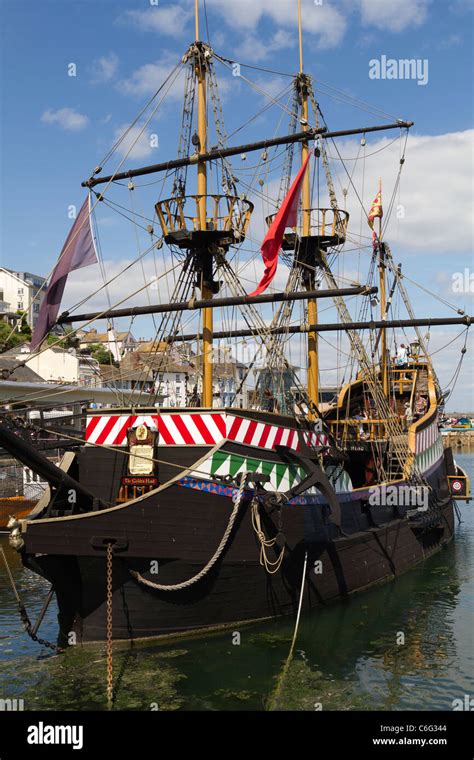 Replica Of The Golden Hind In Brixham Harbour Stock Photo Alamy