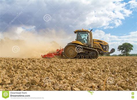 Modern Challenger Tractor Cultivating English Crop Field Editorial
