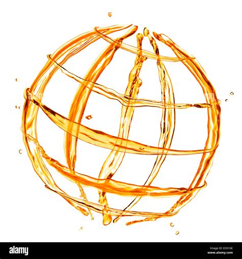 Abstract Globe From Orange Water Splashes Isolated On White Stock Photo