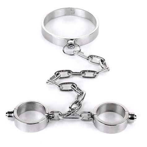 Lockable Neck Hand Bondage Cuffs Stainless Steel Metal Restraints Sex Hot Sex Picture